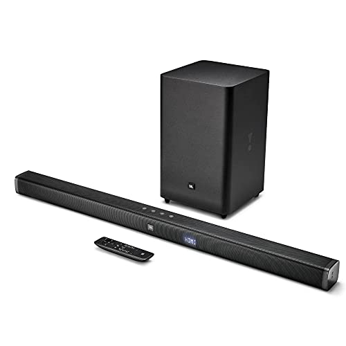 JBL Bar 2.1 Soundbar with Wireless Subwoofer (300 Watts, 4 Woofers, Dolby Digital, Surround Sound)
