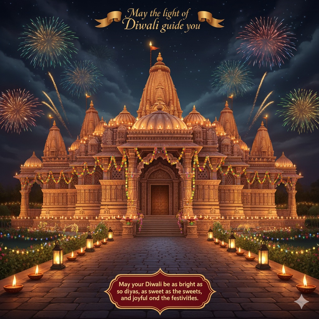 10 Best AI Prompts to Create Customized Diwali Wishes Posters & Greetings 11 Grand and Majestic Temple Scene