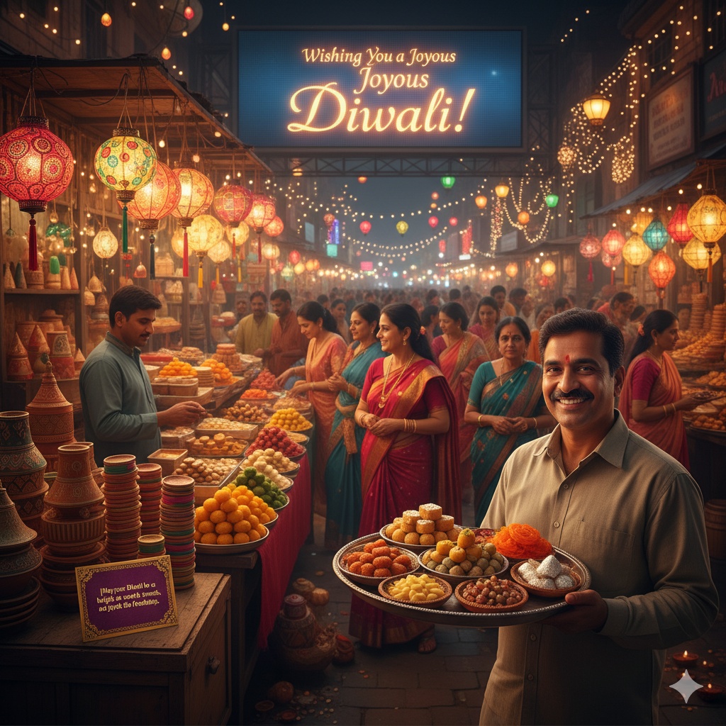 10 Best AI Prompts to Create Customized Diwali Wishes Posters & Greetings 4 Hyper-Realistic Market Scene